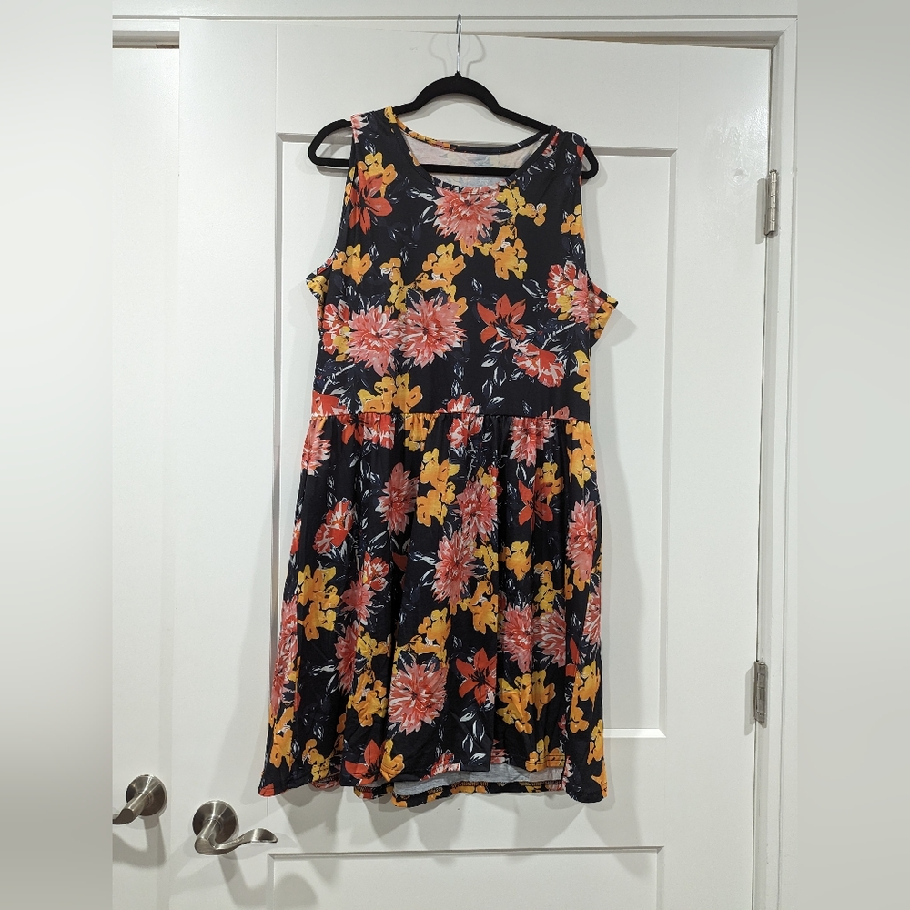 Black & Orange Floral Summer Dress